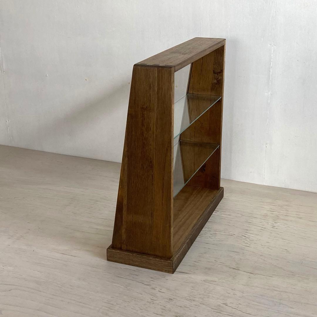 g290 古い木製 傾斜のガラスケース 3段 卓上ショーケース オープンタイプ