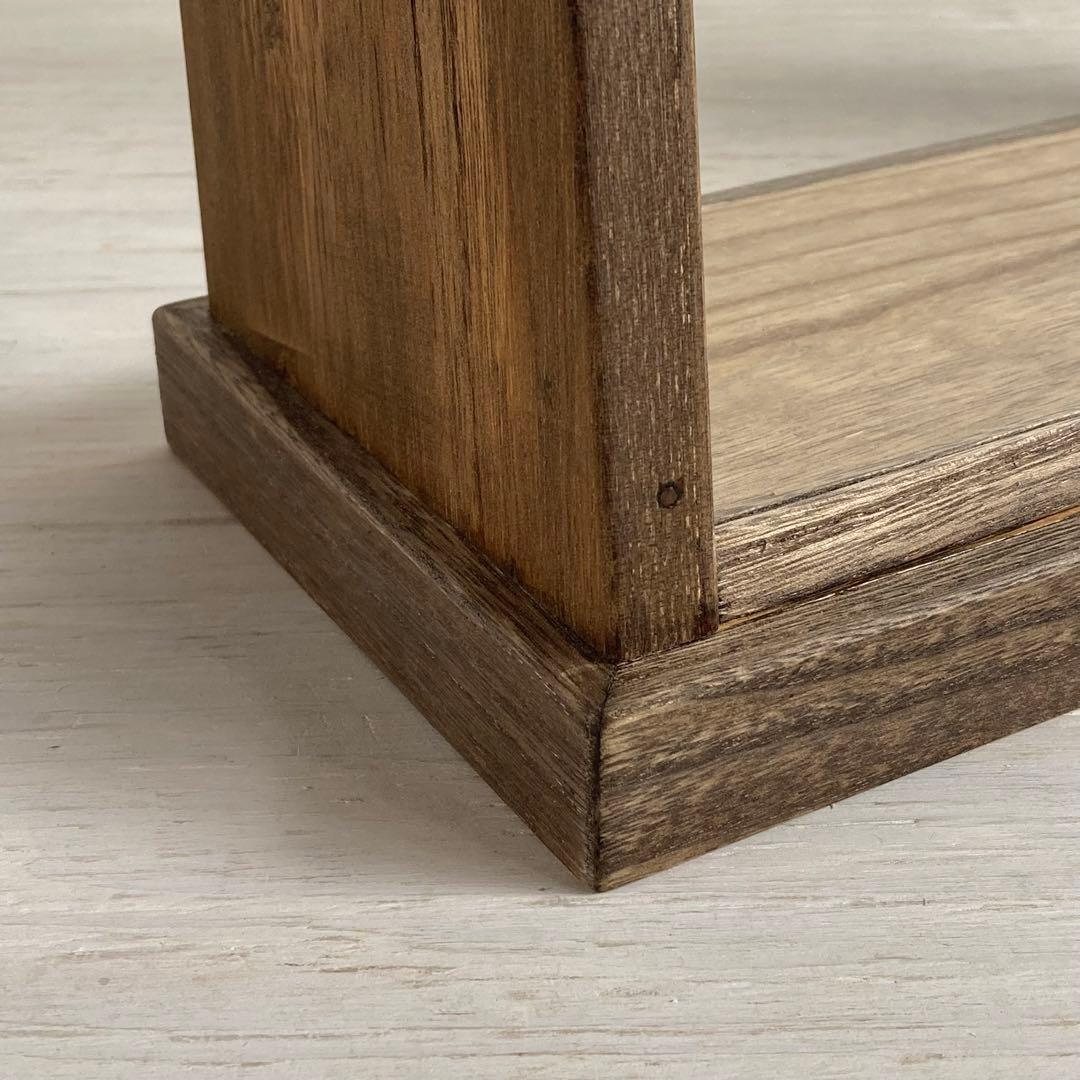 g290 古い木製 傾斜のガラスケース 3段 卓上ショーケース オープンタイプ