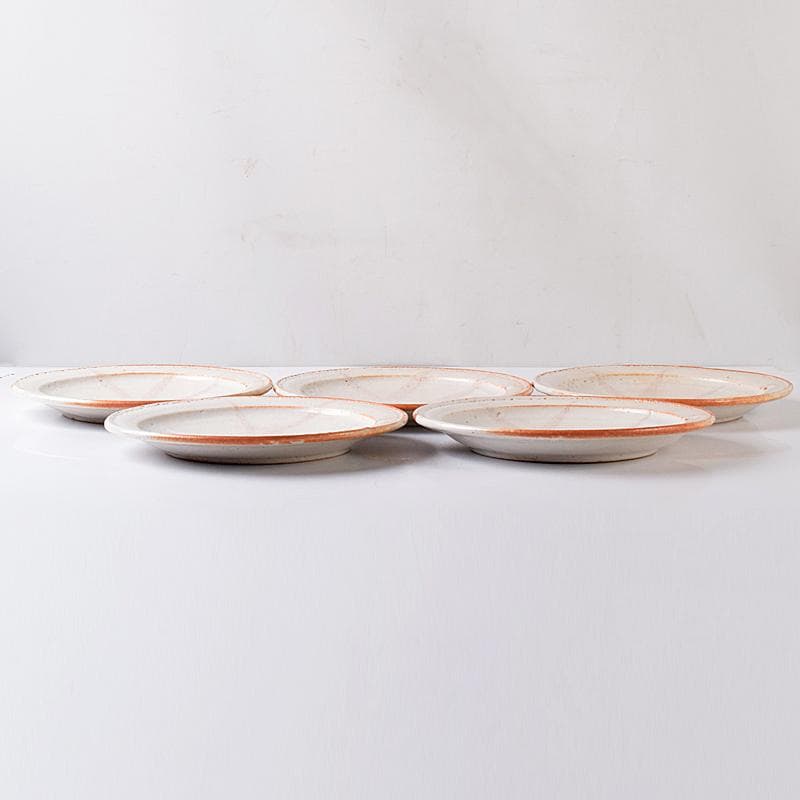 和食器　美濃焼　安藤日出武作　紅志野　草文　平皿　五客　共箱　M　R7893B