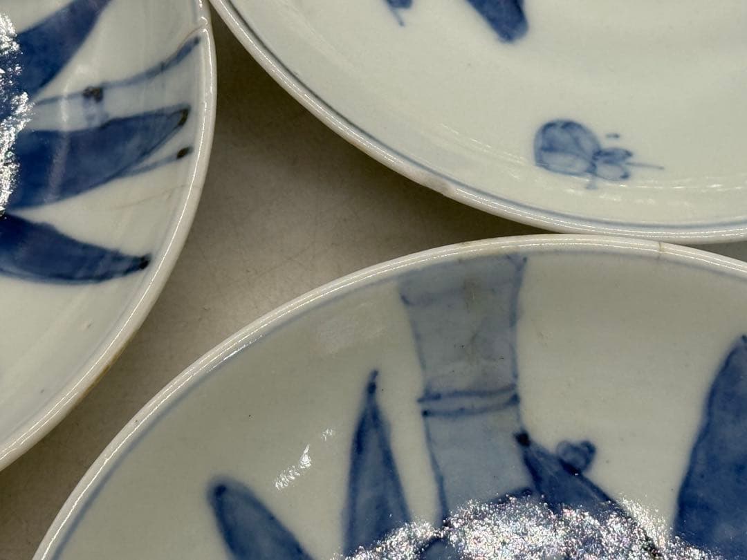 中国　清時代　染付　竹紋小皿5点　成化年製　新渡　送料込み251101