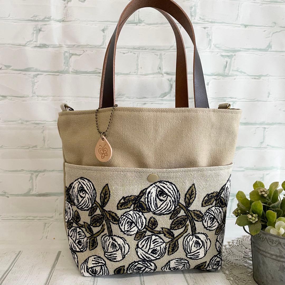 ハンドメイド　ミニポケットトートバッグ　rosy　289