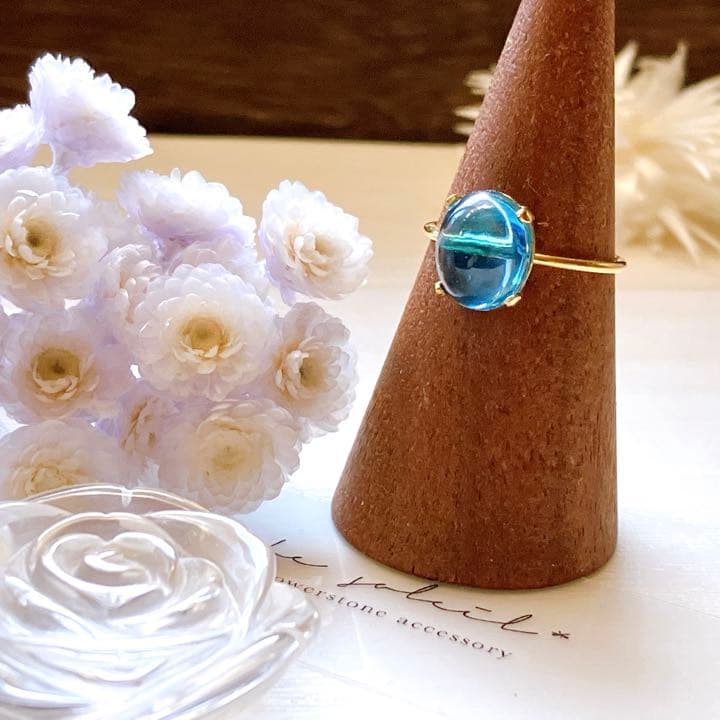 ご予約品◆11号☆宝石質大粒 スイスブルートパーズリング✧14kgf✧カボション