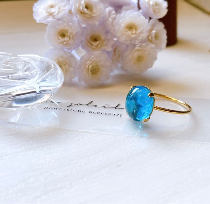 ご予約品◆11号☆宝石質大粒 スイスブルートパーズリング✧14kgf✧カボション