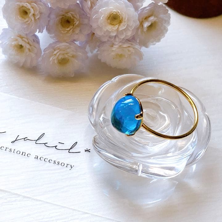 ご予約品◆11号☆宝石質大粒 スイスブルートパーズリング✧14kgf✧カボション