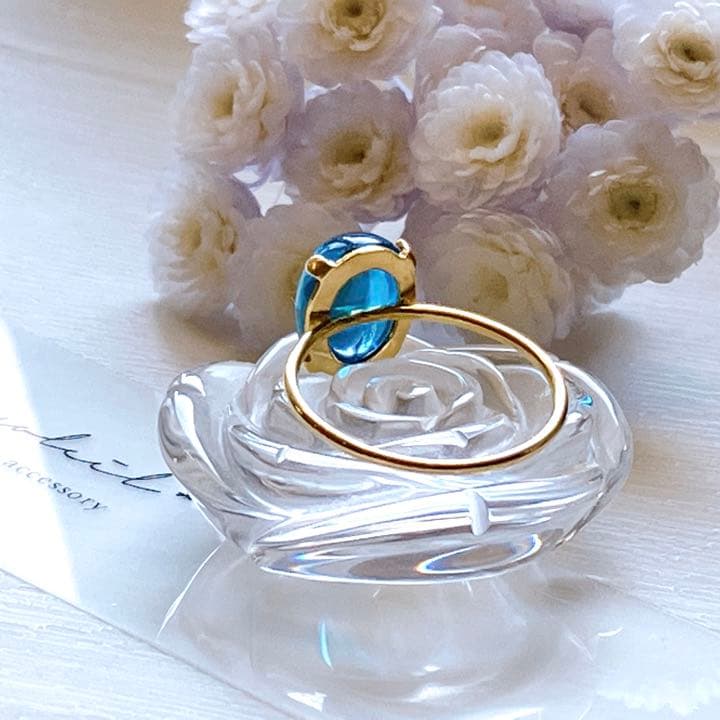 ご予約品◆11号☆宝石質大粒 スイスブルートパーズリング✧14kgf✧カボション