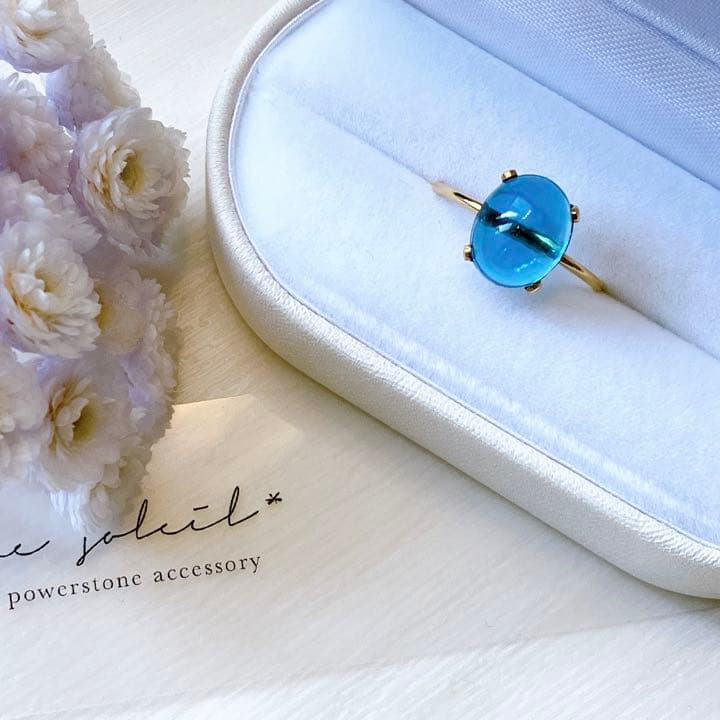 ご予約品◆11号☆宝石質大粒 スイスブルートパーズリング✧14kgf✧カボション