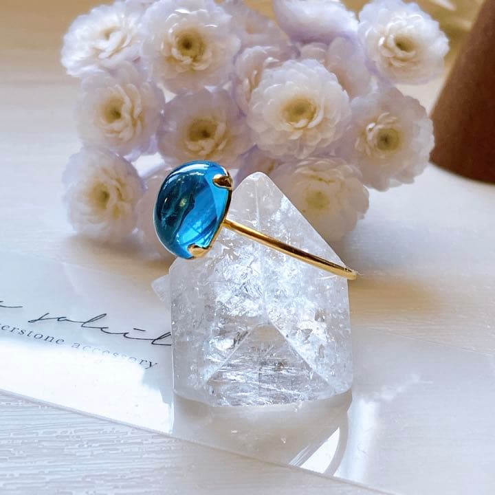 ご予約品◆11号☆宝石質大粒 スイスブルートパーズリング✧14kgf✧カボション