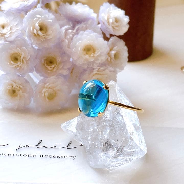 ご予約品◆11号☆宝石質大粒 スイスブルートパーズリング✧14kgf✧カボション