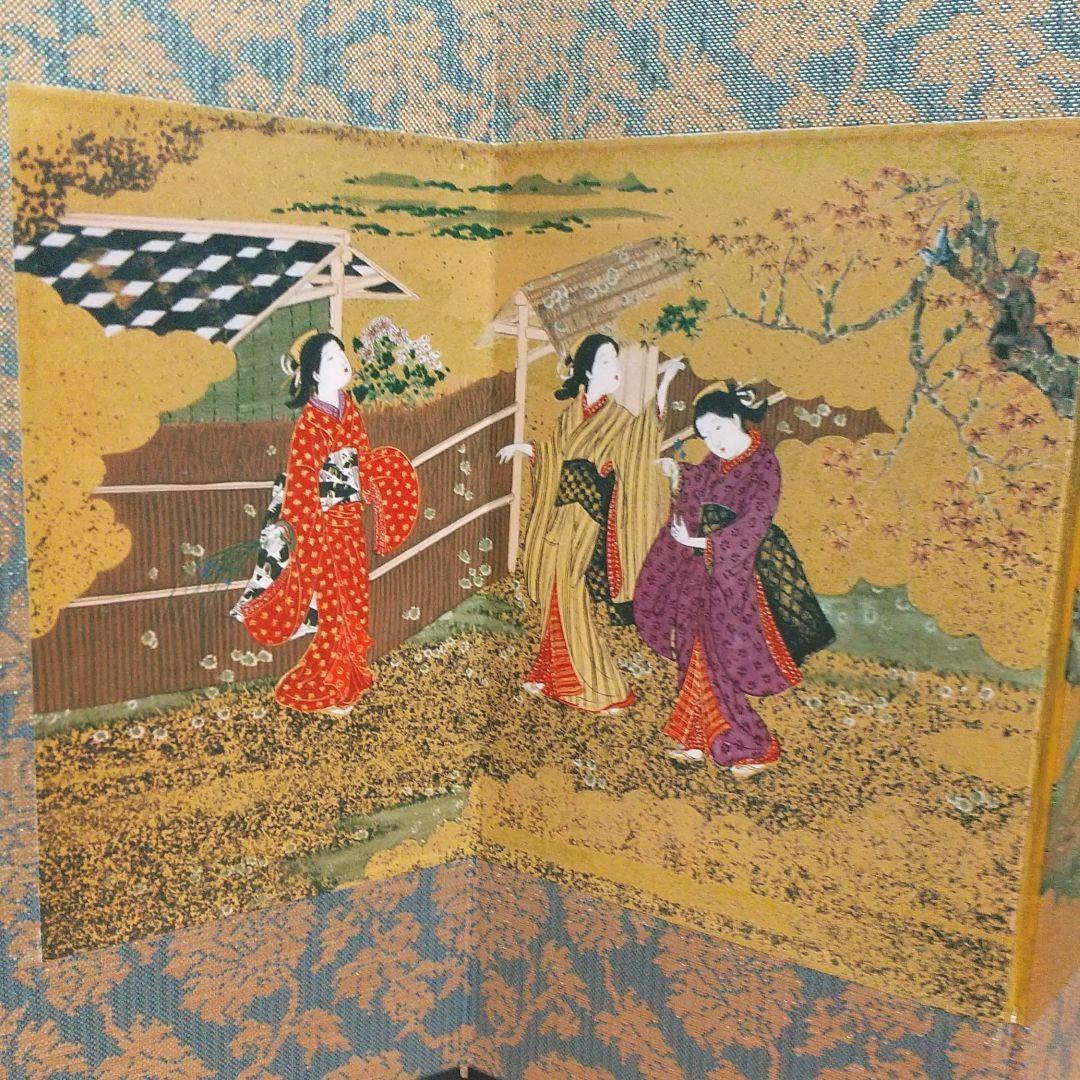 屏風絵  四季美人肉筆画  西川祐信筆