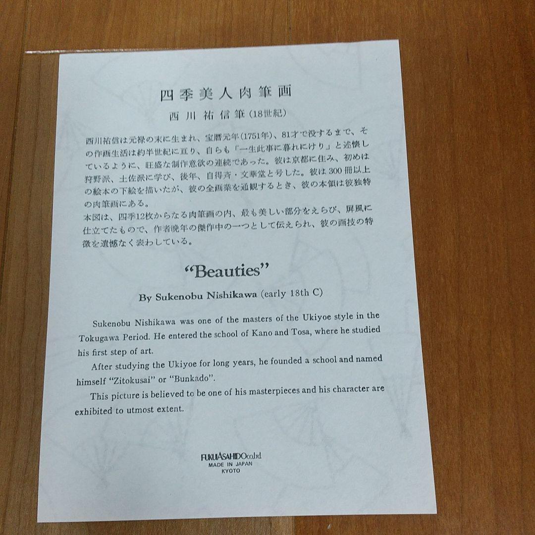 屏風絵  四季美人肉筆画  西川祐信筆