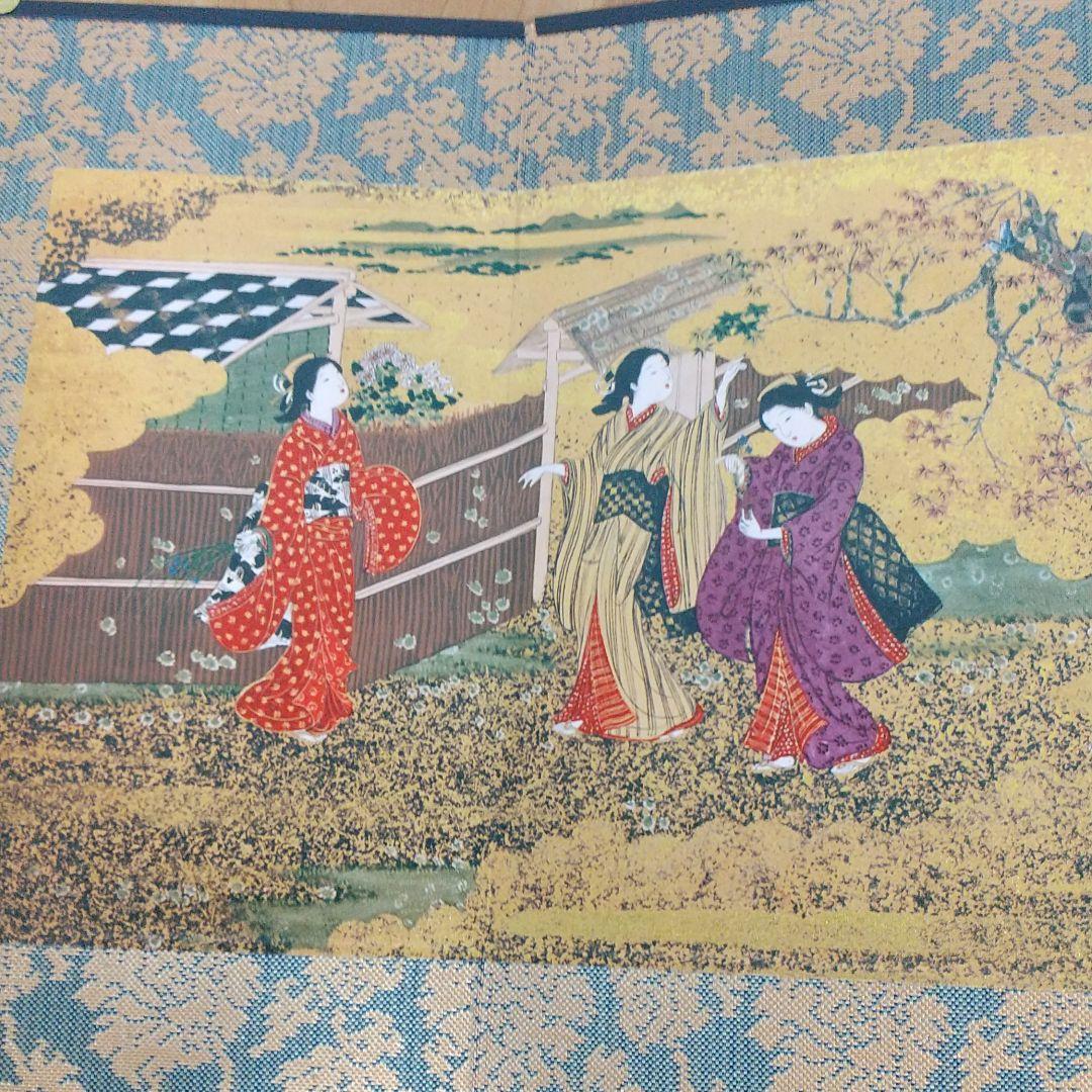 屏風絵  四季美人肉筆画  西川祐信筆