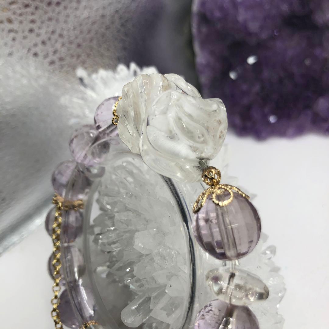 天然石　パワーストーン　クリスタル アメジスト 九尾ブレスレット　水晶 お守り