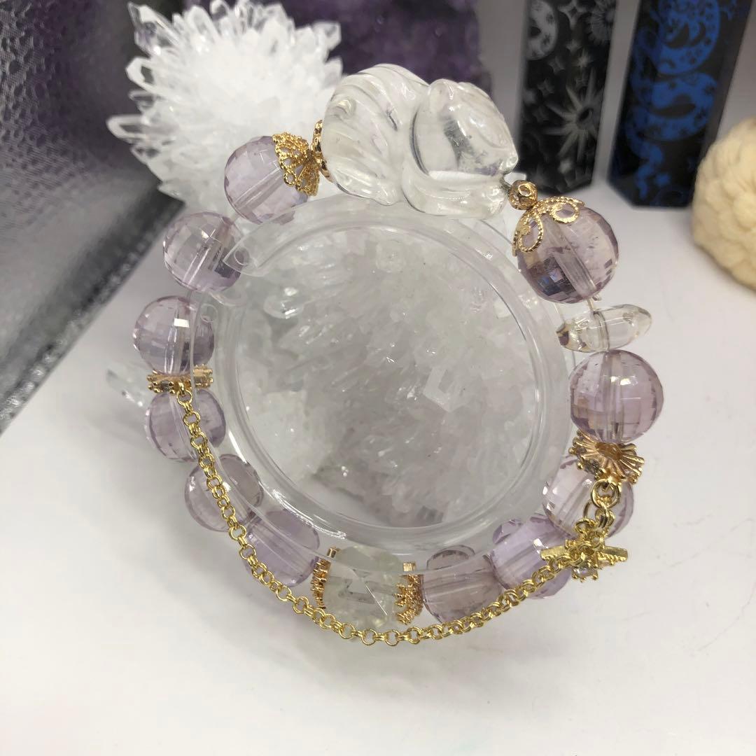 天然石　パワーストーン　クリスタル アメジスト 九尾ブレスレット　水晶 お守り