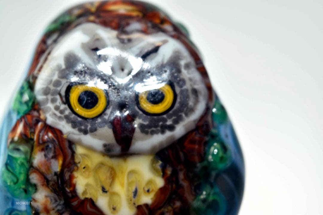 フクロウのトンボ玉 ガラスのジュエリー 12833-451ペンダントトップ作家