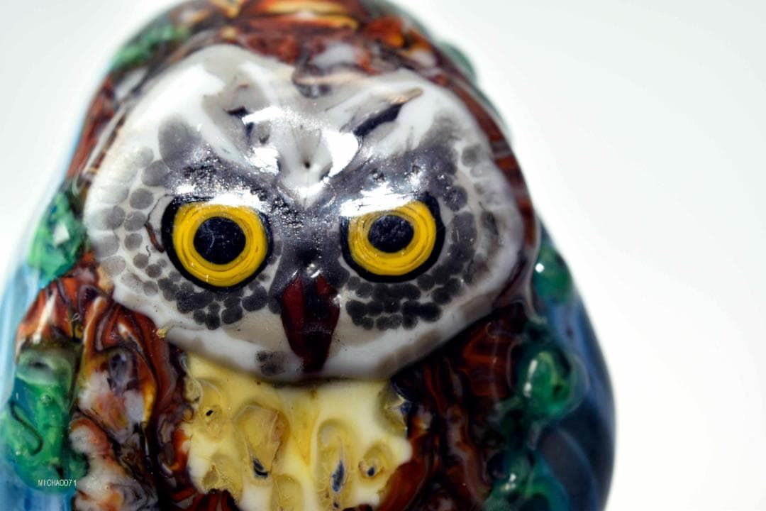 フクロウのトンボ玉 ガラスのジュエリー 12833-451ペンダントトップ作家