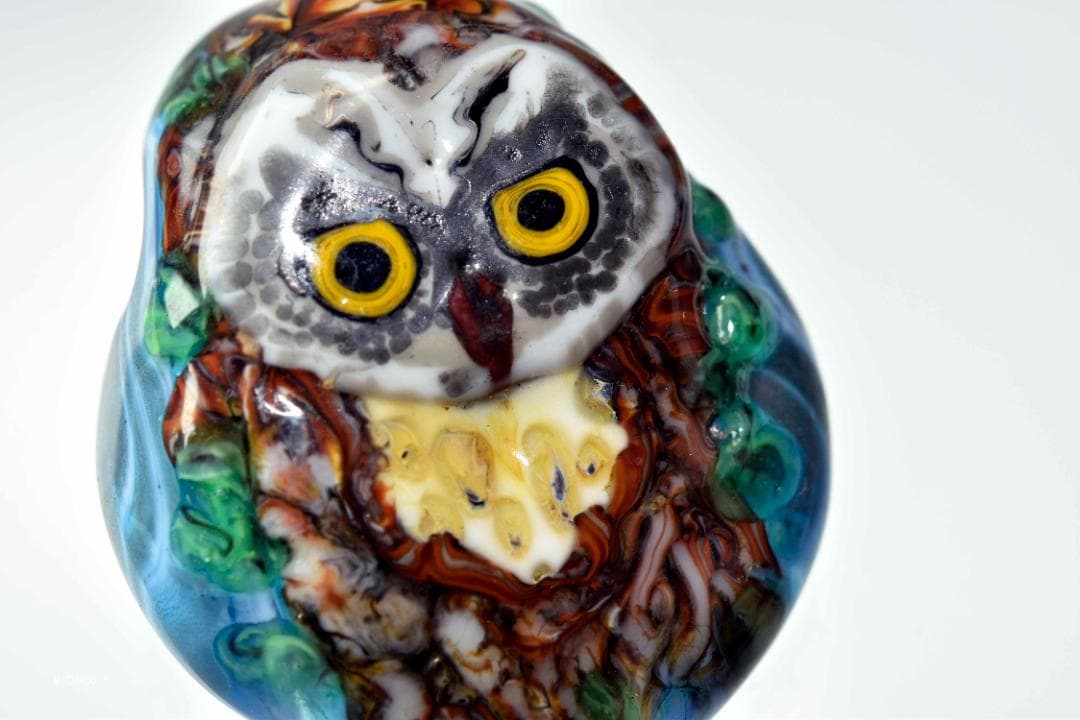 フクロウのトンボ玉 ガラスのジュエリー 12833-451ペンダントトップ作家