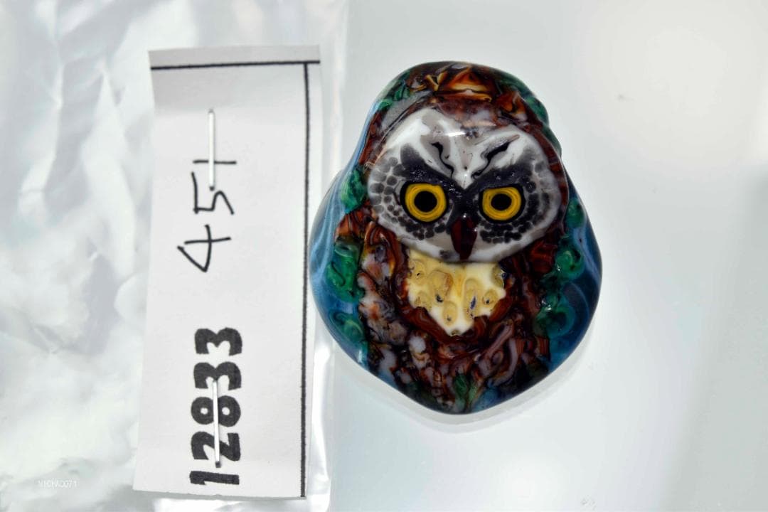 フクロウのトンボ玉 ガラスのジュエリー 12833-451ペンダントトップ作家