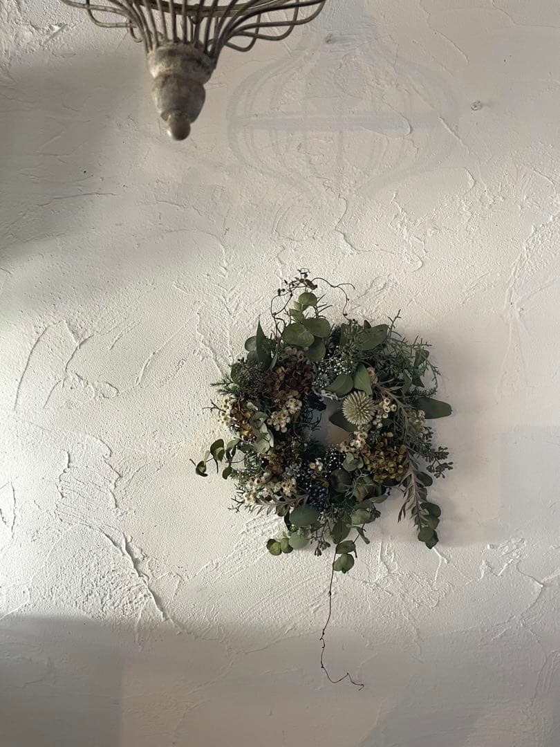 かお〜アンティークあじさいとグリーン実物のリース○葡萄とユーカリのスワッグ