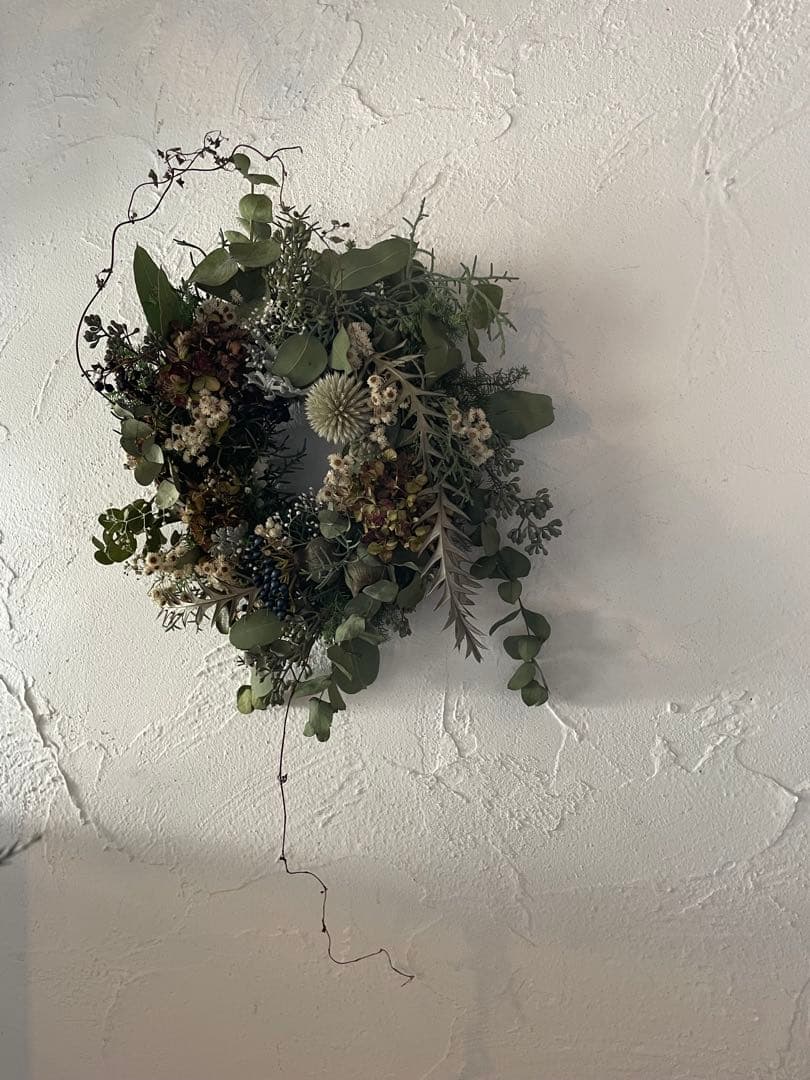 かお〜アンティークあじさいとグリーン実物のリース○葡萄とユーカリのスワッグ