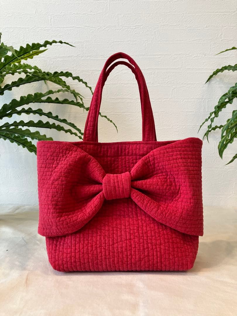 リボンヌビバッグ仕切り付き　イブルバッグ　レッド　韓国ヌビバッグ　多機能大容量