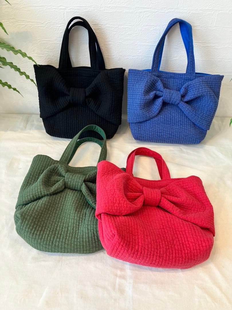 リボンヌビバッグ仕切り付き　イブルバッグ　レッド　韓国ヌビバッグ　多機能大容量