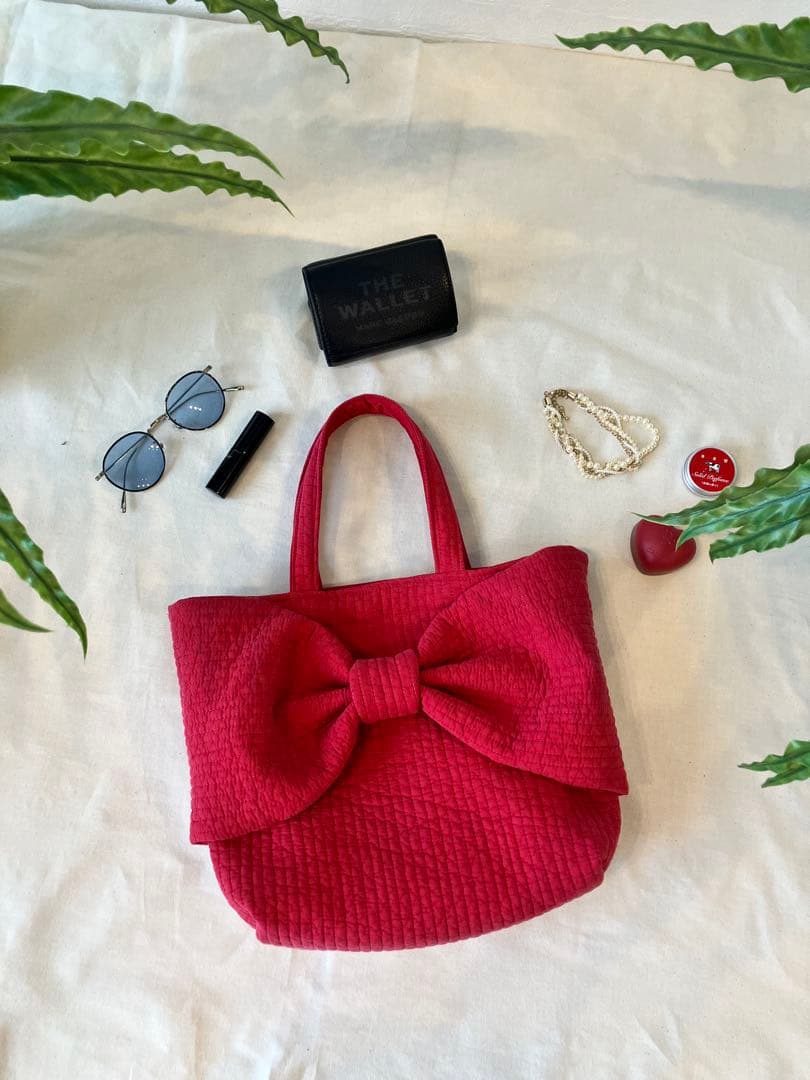 リボンヌビバッグ仕切り付き　イブルバッグ　レッド　韓国ヌビバッグ　多機能大容量