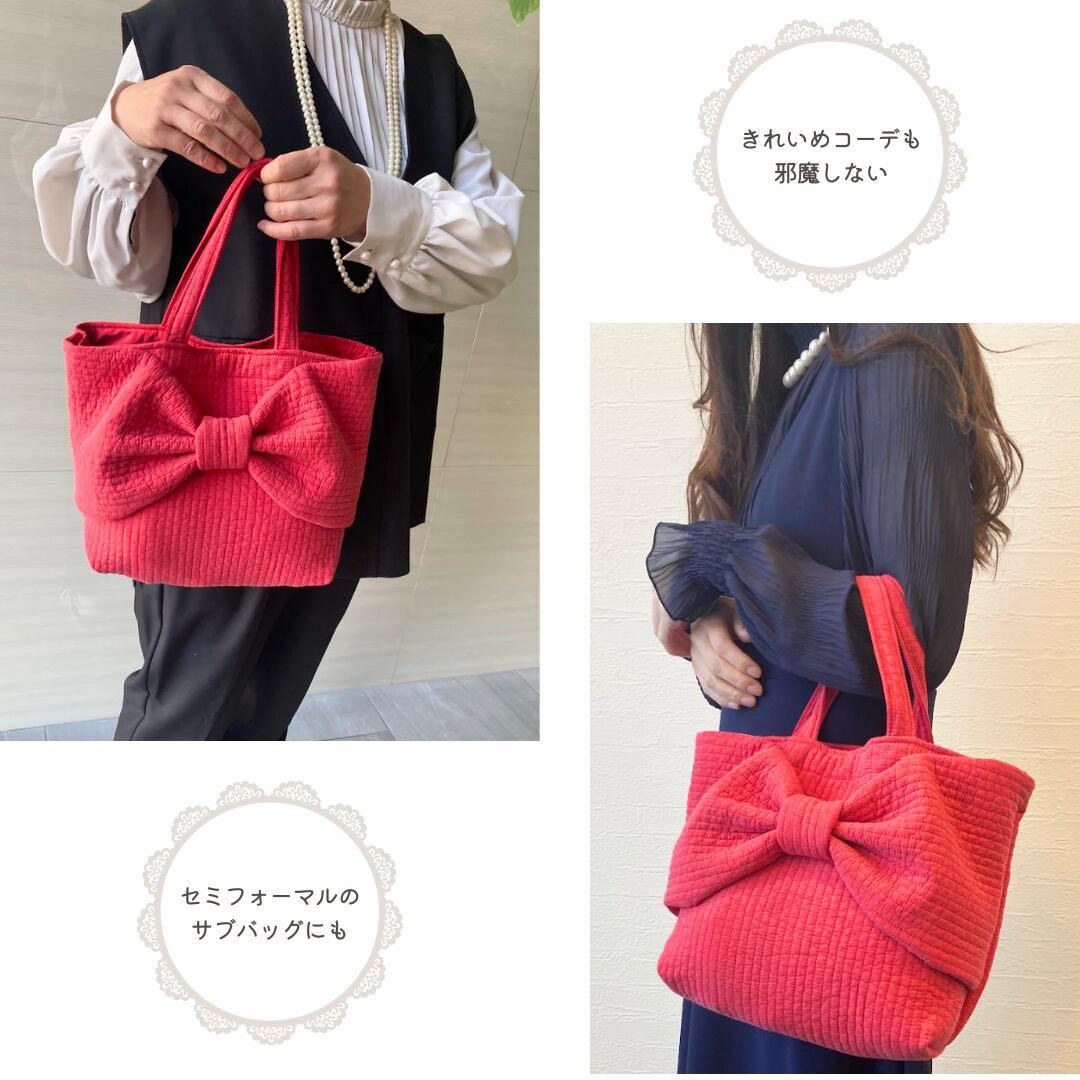 リボンヌビバッグ仕切り付き　イブルバッグ　レッド　韓国ヌビバッグ　多機能大容量