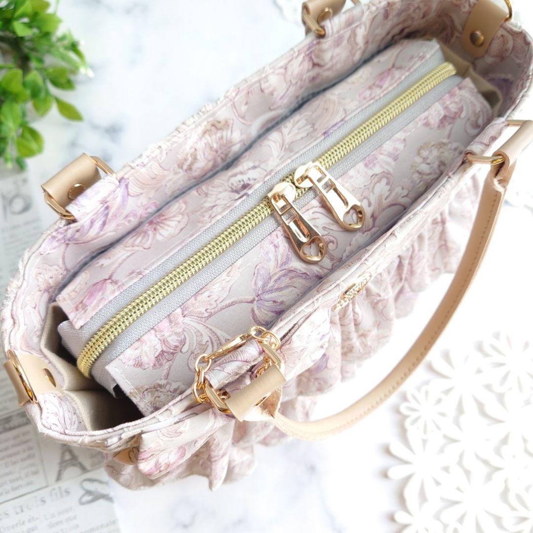 グレーブルーム×マーガレット刺繍 ダブルフリル あおりポケット付きトートバッグ✩