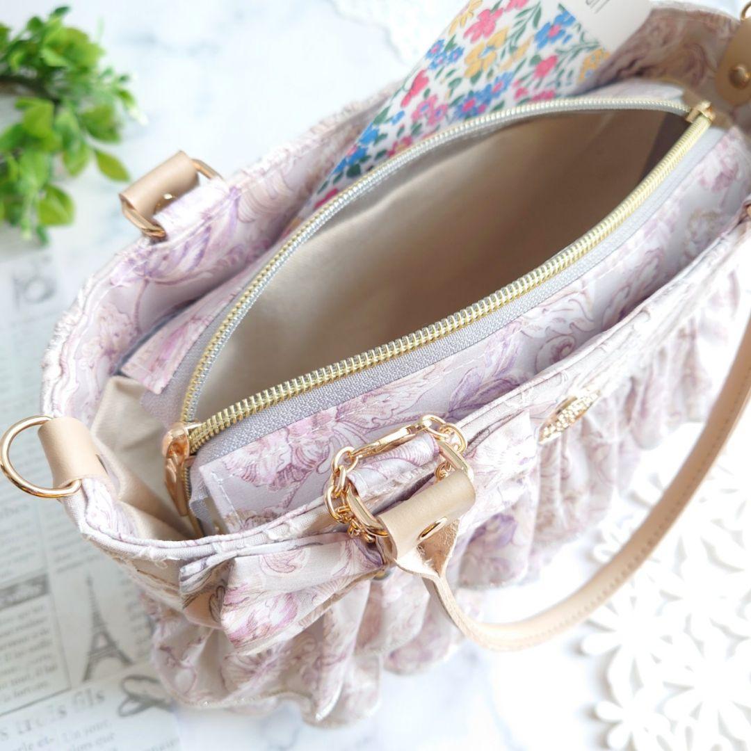 グレーブルーム×マーガレット刺繍 ダブルフリル あおりポケット付きトートバッグ✩