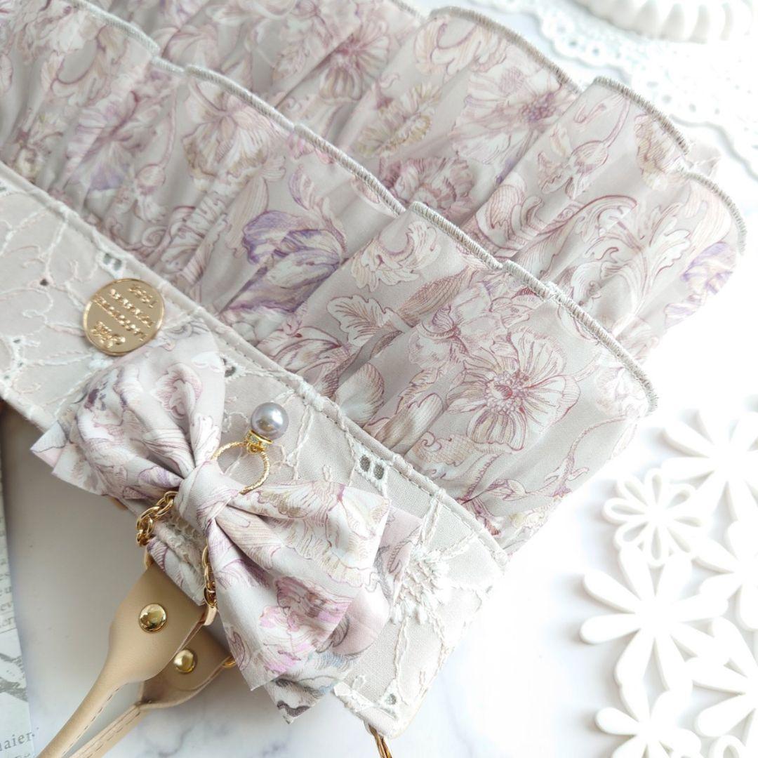 グレーブルーム×マーガレット刺繍 ダブルフリル あおりポケット付きトートバッグ✩