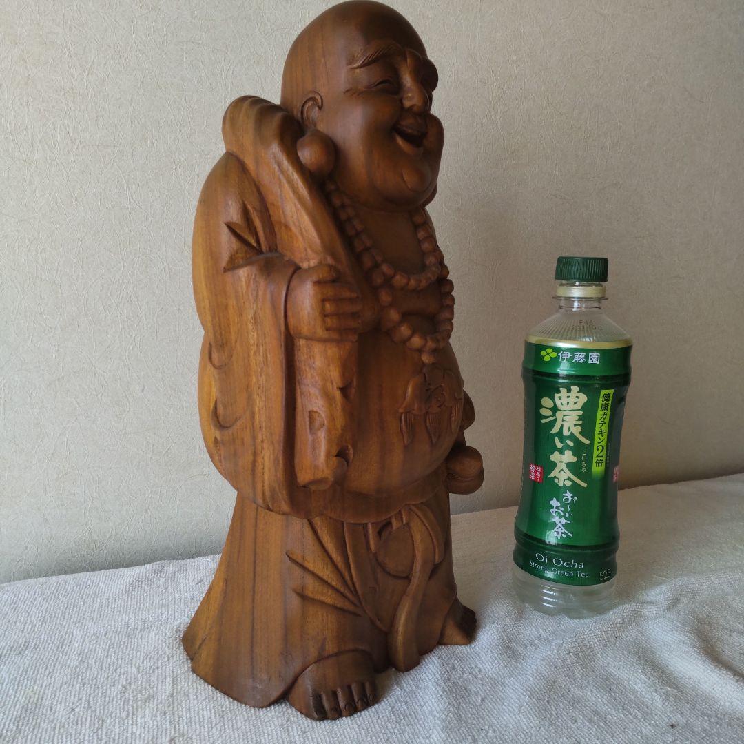 美品 布袋様 35㎝ 3㎏ 芯材上等品の木彫り 布袋尊 蔵出し