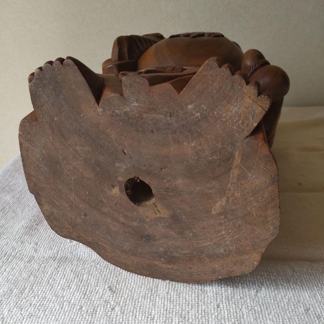 美品 布袋様 35㎝ 3㎏ 芯材上等品の木彫り 布袋尊 蔵出し