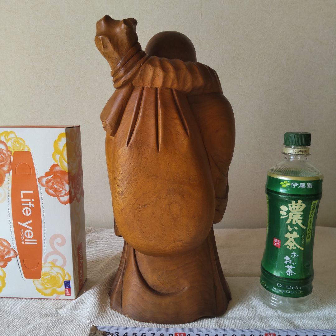 美品 布袋様 35㎝ 3㎏ 芯材上等品の木彫り 布袋尊 蔵出し