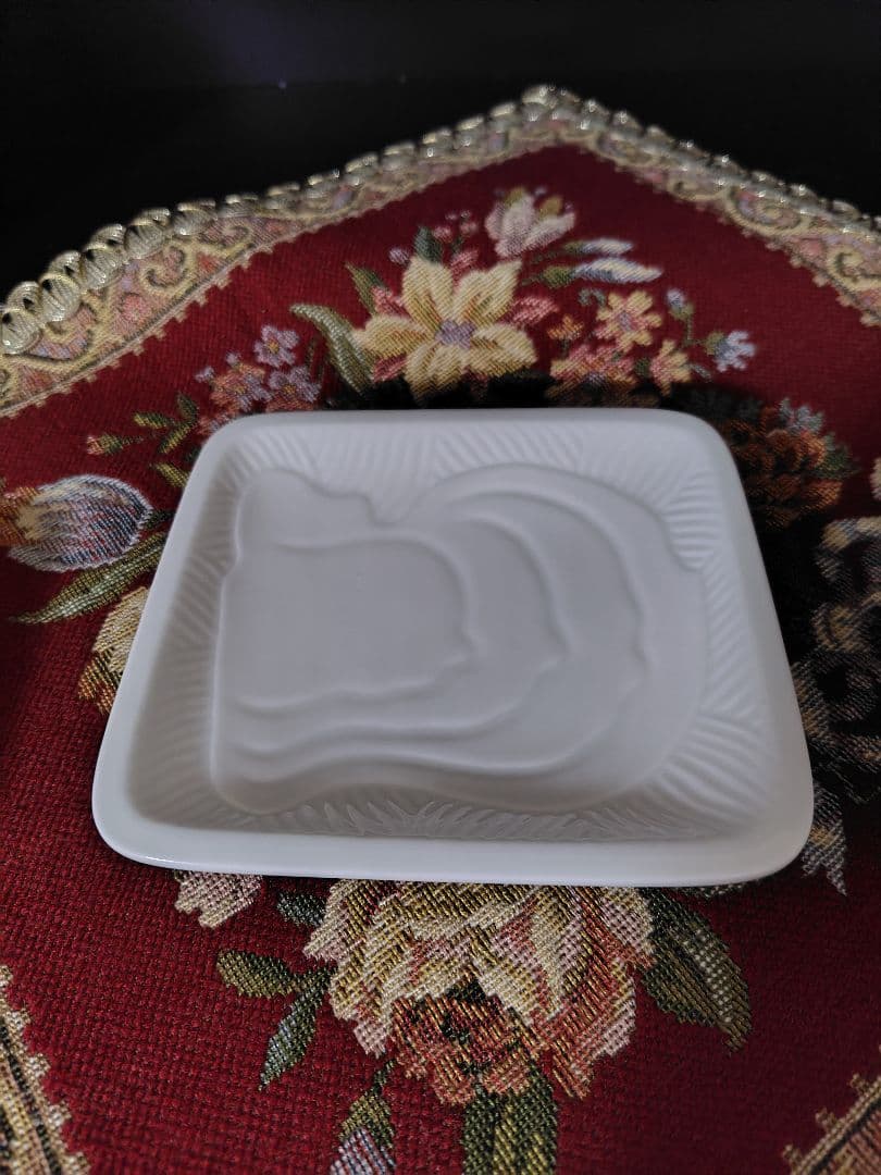 【招福・美品】白い風・深川製磁・貝文様・白皿・長方形5枚セット
