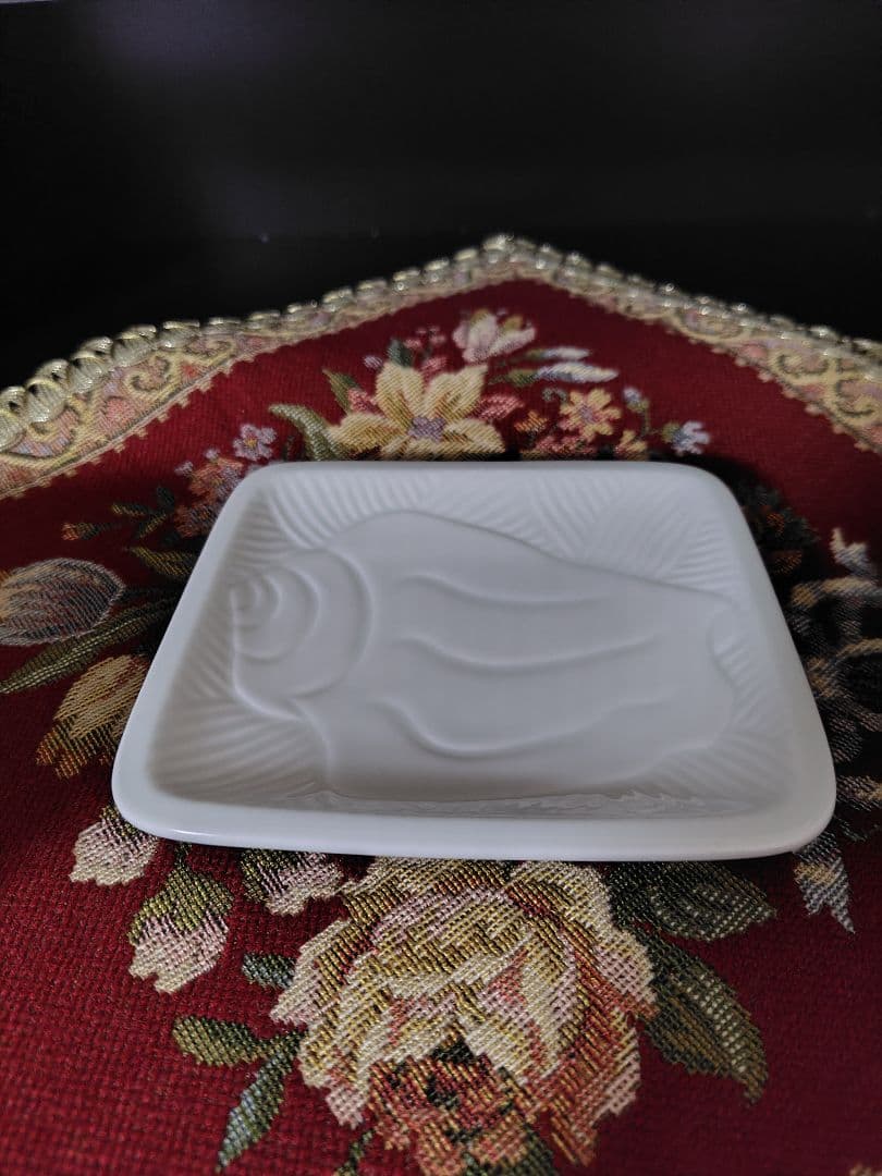 【招福・美品】白い風・深川製磁・貝文様・白皿・長方形5枚セット