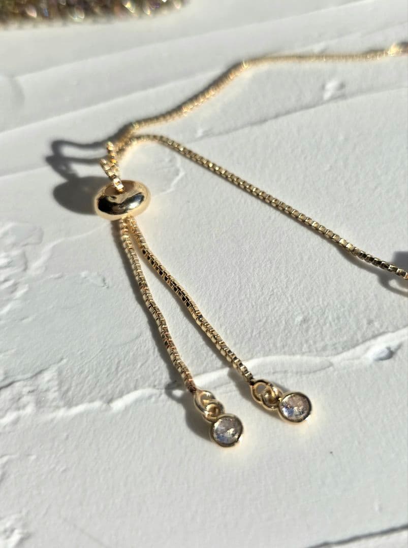 14KGF☆淡水パール×ハーキマーダイヤモンド☆スライダーチェーンブレス