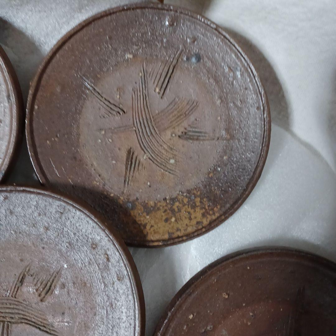 備前焼・銘々皿5枚セット・名前入り・木箱入り・陶印あり