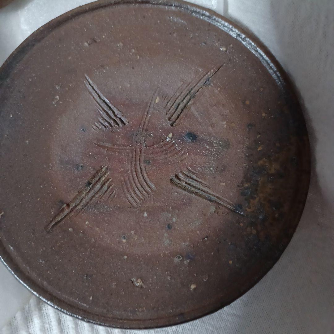 備前焼・銘々皿5枚セット・名前入り・木箱入り・陶印あり