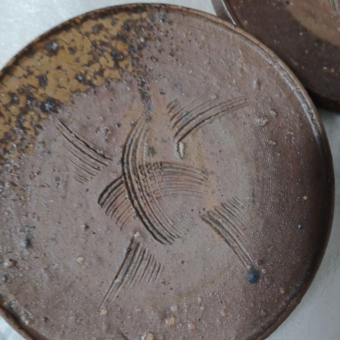 備前焼・銘々皿5枚セット・名前入り・木箱入り・陶印あり