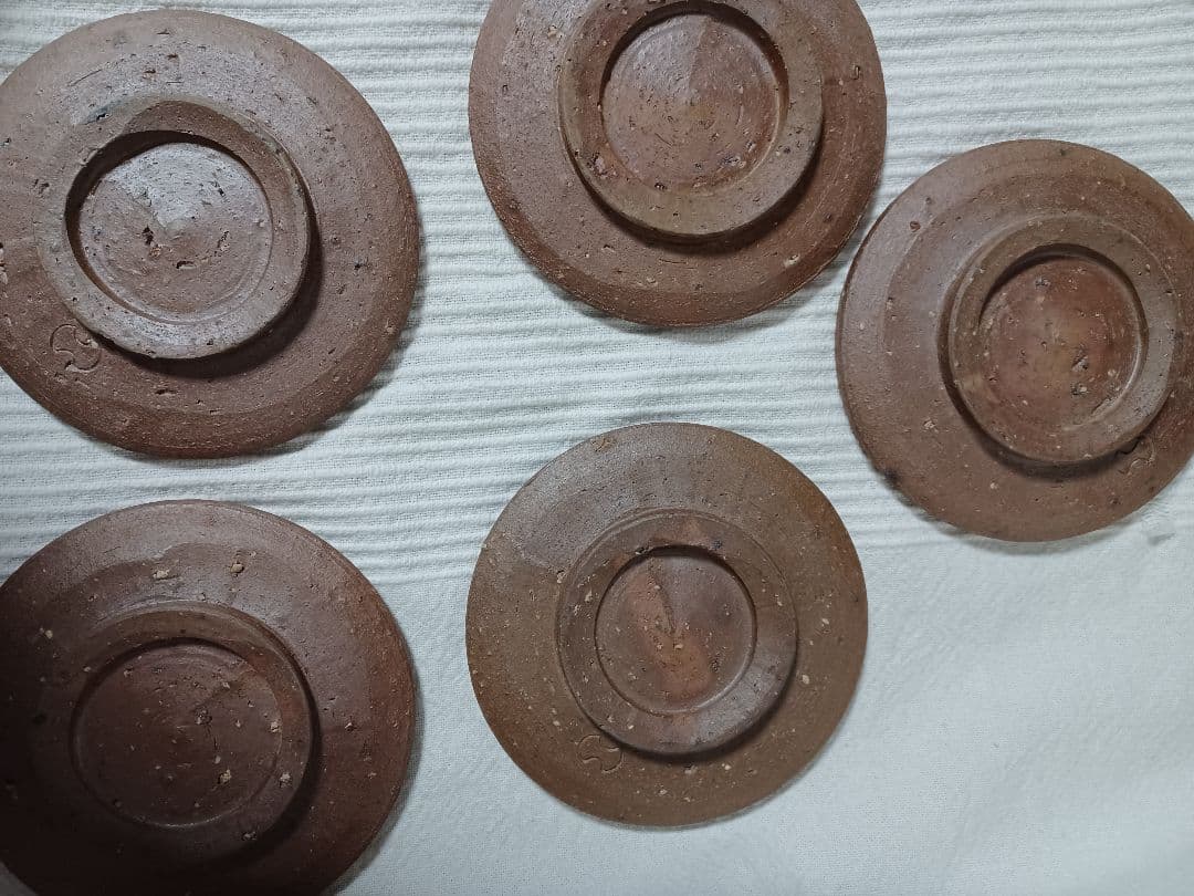 備前焼・銘々皿5枚セット・名前入り・木箱入り・陶印あり