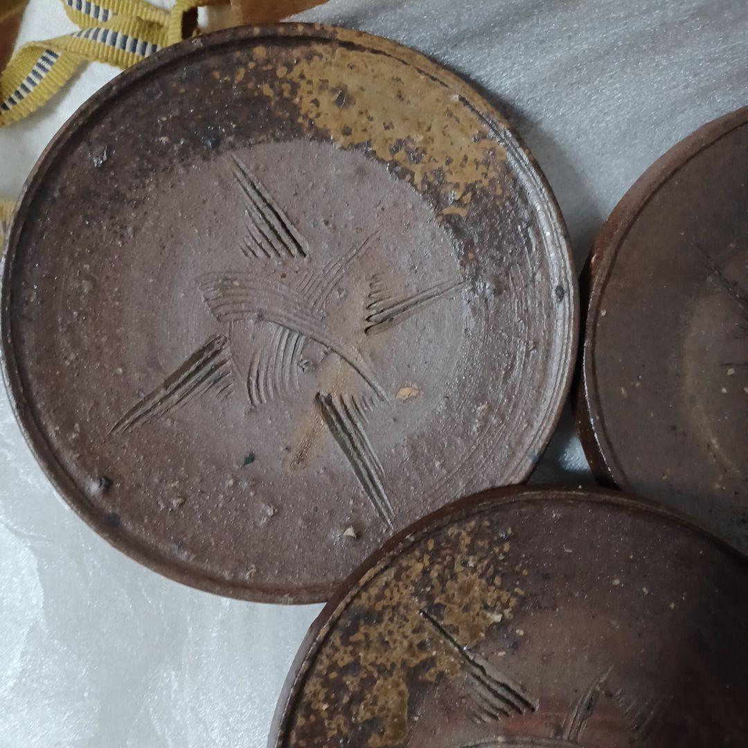 備前焼・銘々皿5枚セット・名前入り・木箱入り・陶印あり