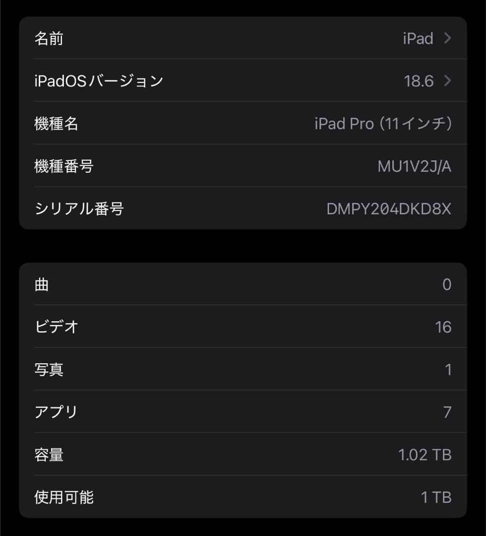 iPad Pro11インチ 1TB Wi-Fi+Cellular 2018