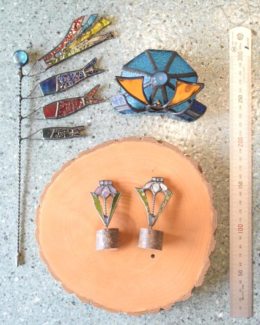 ステンドグラスの鯉のぼりと菖蒲と兜(子供の日2点セット・KOI28)