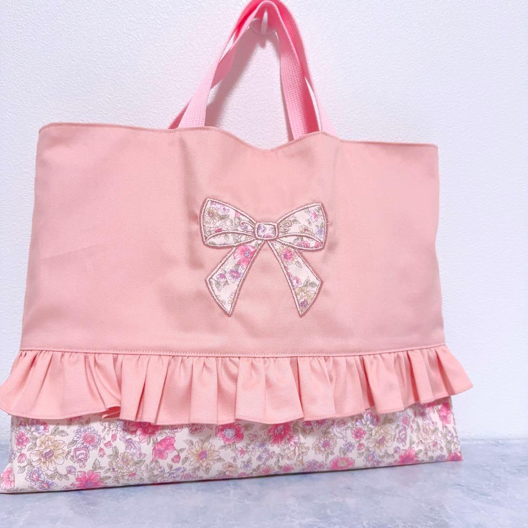 レッスンバッグ　名前　準備　女の子　3点セット　入園入学　ピンク　上履き袋　巾着