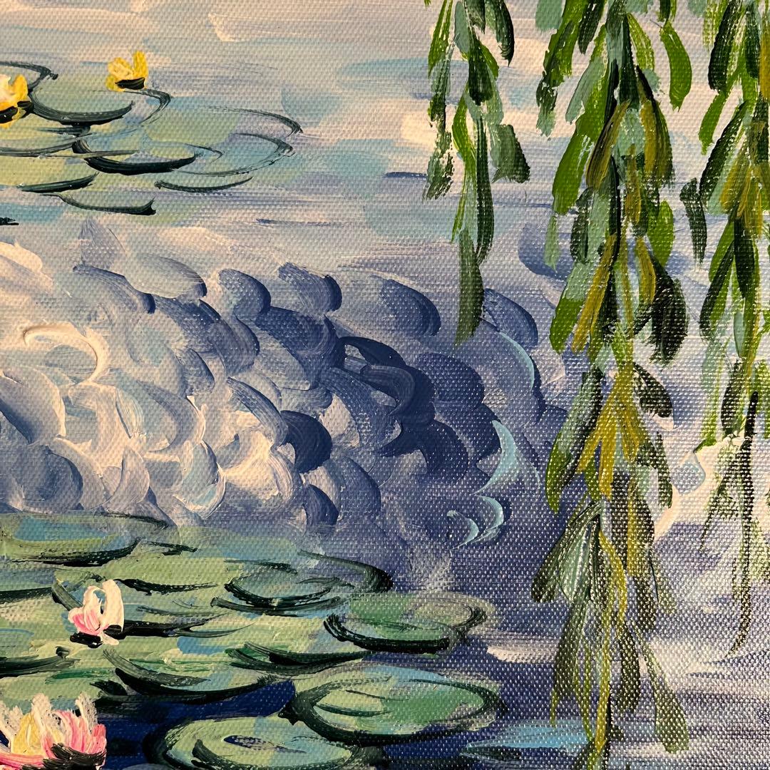 手書き油絵 クロード・モネ 柳睡蓮 額付 肉筆絵画 インテリア 油彩画