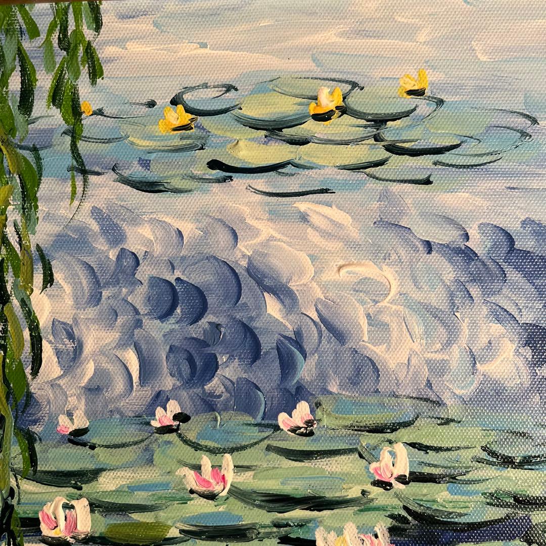 手書き油絵 クロード・モネ 柳睡蓮 額付 肉筆絵画 インテリア 油彩画