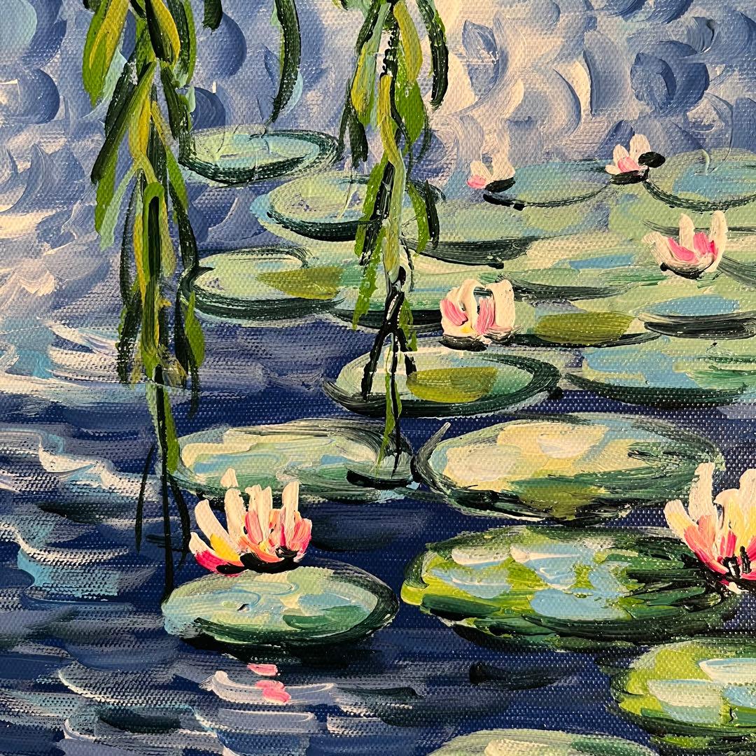 手書き油絵 クロード・モネ 柳睡蓮 額付 肉筆絵画 インテリア 油彩画