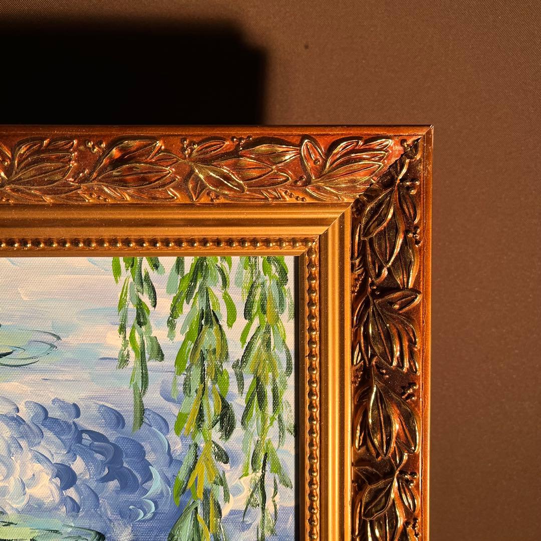 手書き油絵 クロード・モネ 柳睡蓮 額付 肉筆絵画 インテリア 油彩画