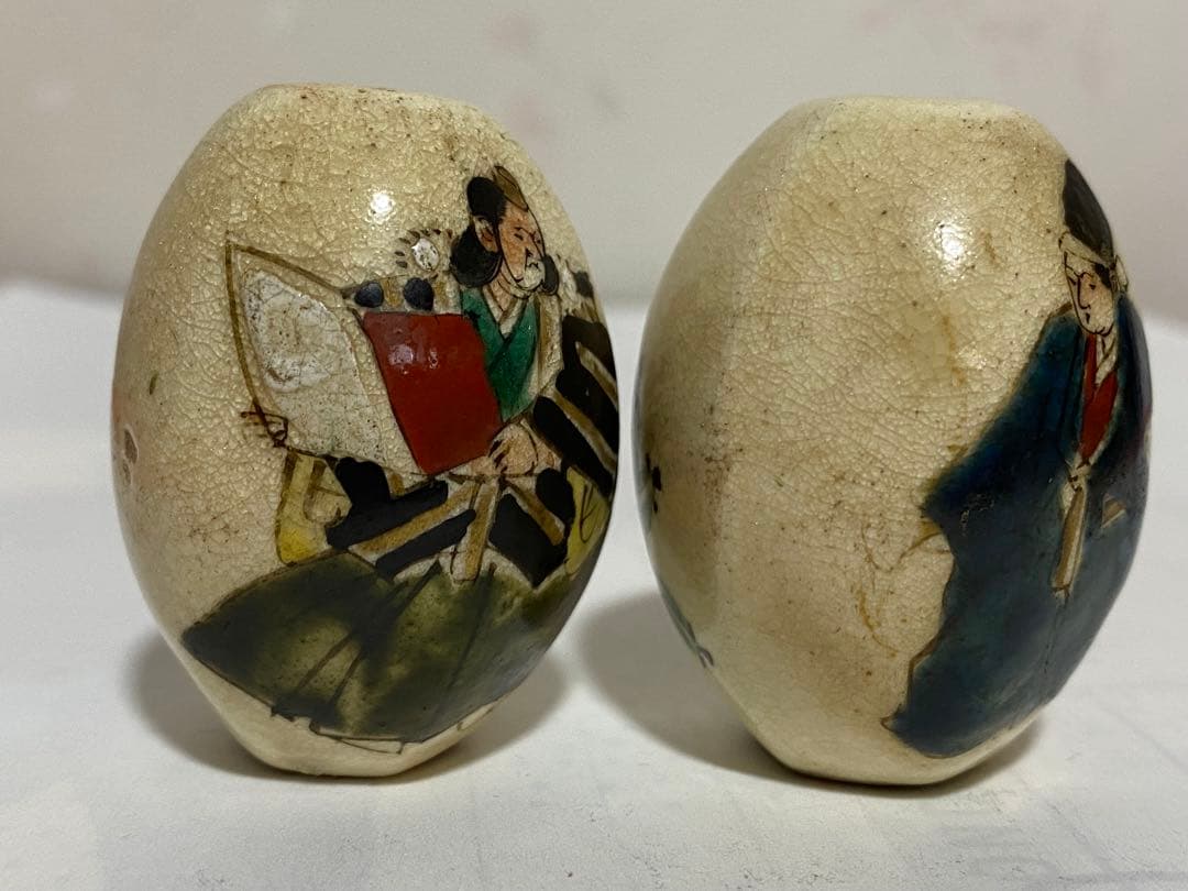 ♦️金彩緑釉色絵 六角面取り 弁慶勧進帳 風鎮 江戸 文化文政〜幕末 古美術骨董品