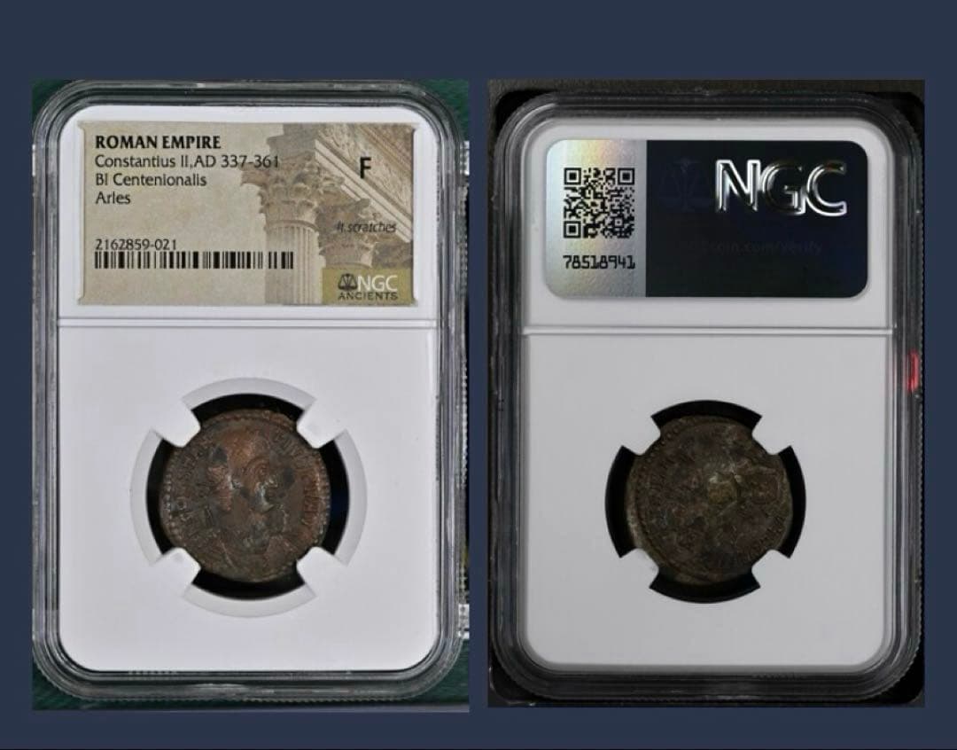 古代ローマ帝国 コンスタンティウス2世 AE貨 NGC鑑定済 AD337–361